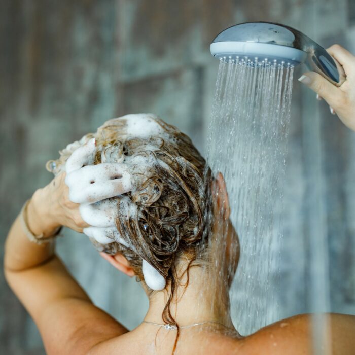 woman showering 