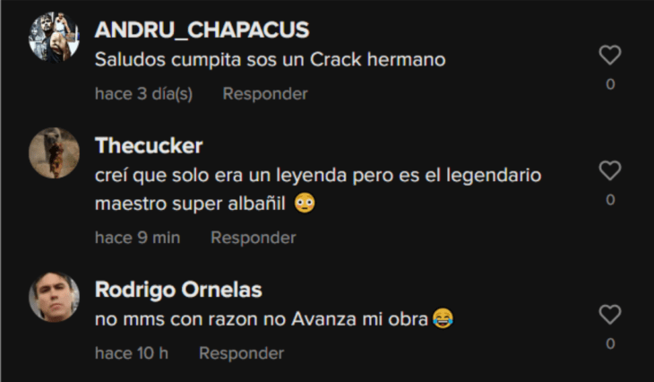 comments from the TikTok network in Spanish