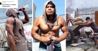Albañil presume músculos sin gimnasio, con refresco y comida chatarra