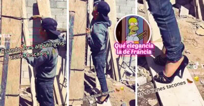 Albañil usa tacones en el trabajo porque no tenía escalera ¡y que fashionista!