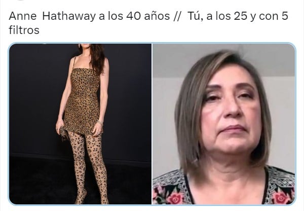 captura de pantalla de un meme de Anne Hathaway comparada con la cara de una mujer 