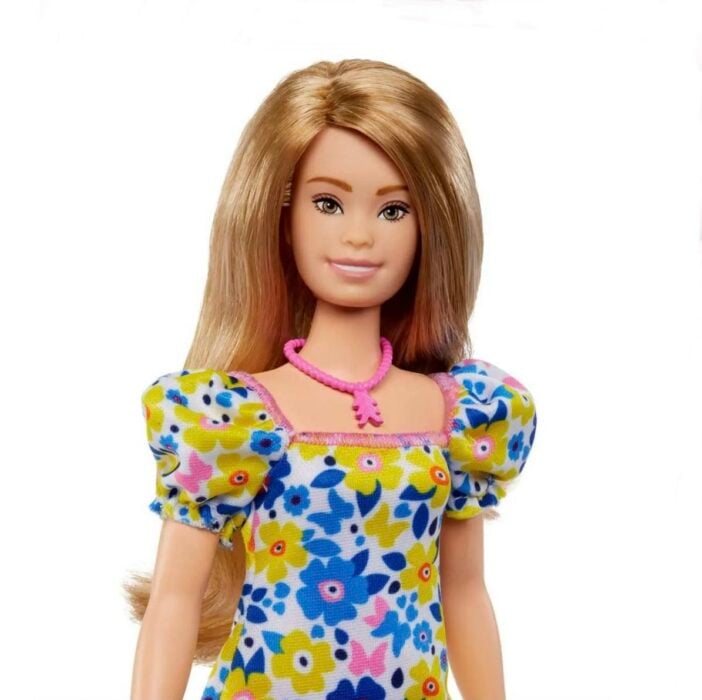 Barbie doll face with features of people with Down Syndrome. 