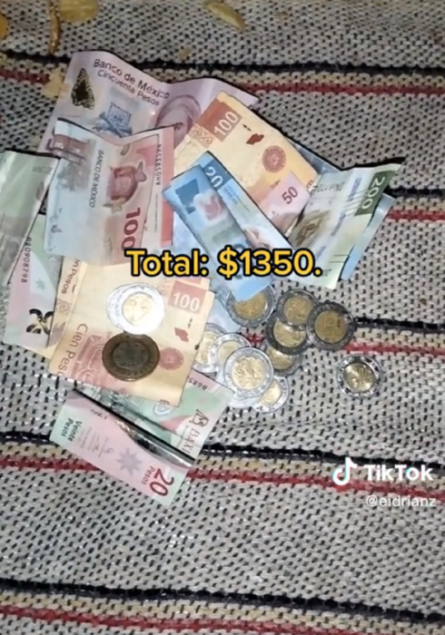 billetes y monedas de pesos mexicanos de distintas denominaciones sobre un trapo sucio