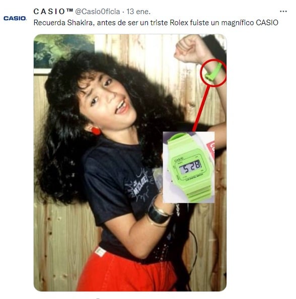 fake casio account publishes message to Shakira