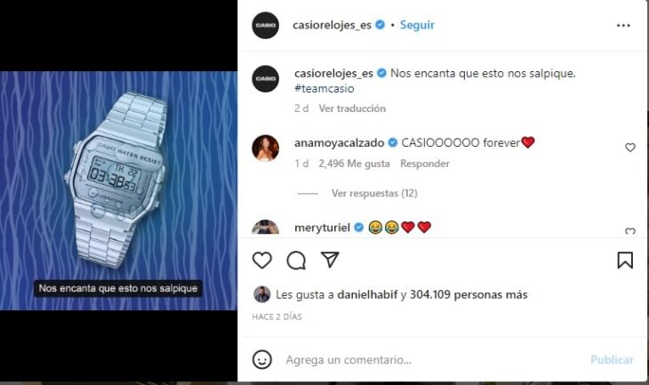 instagram casio españa reacciona a cancion de shakira