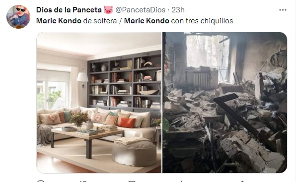 meme comparativa de Marie Kondo soltera y con hijos