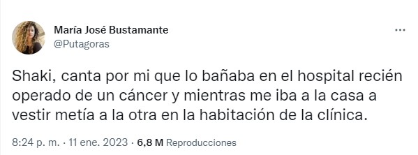 captura de pantalla de una chica colombiana que le pide a Shakira le escriba una canción a su ex con cáncer que le fue infiel con otra mujer 