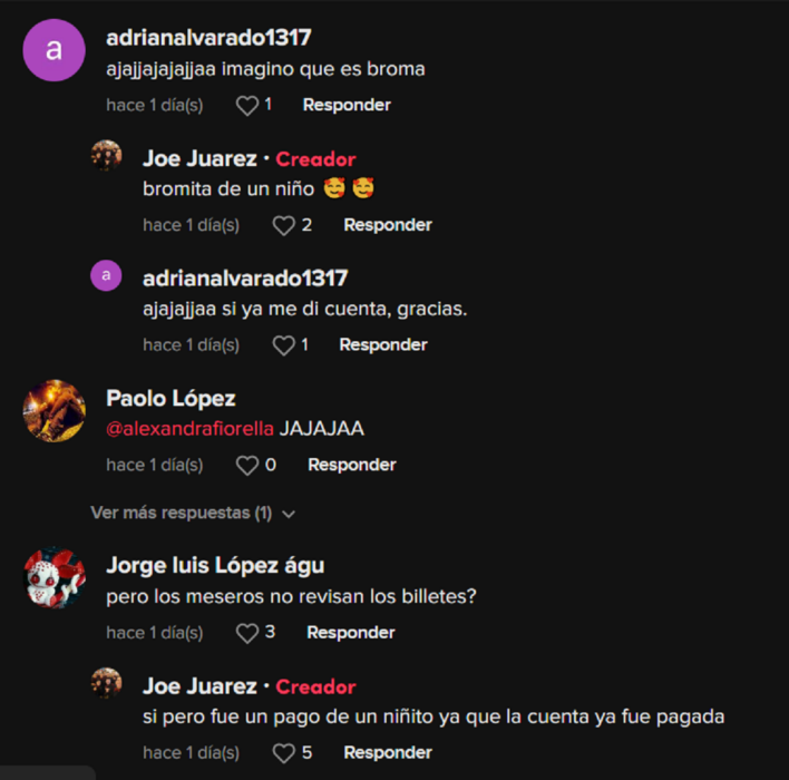 comentarios de usuarios de TikTok en español