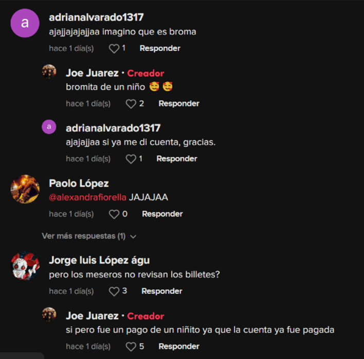 comentarios de usuarios de TikTok en español