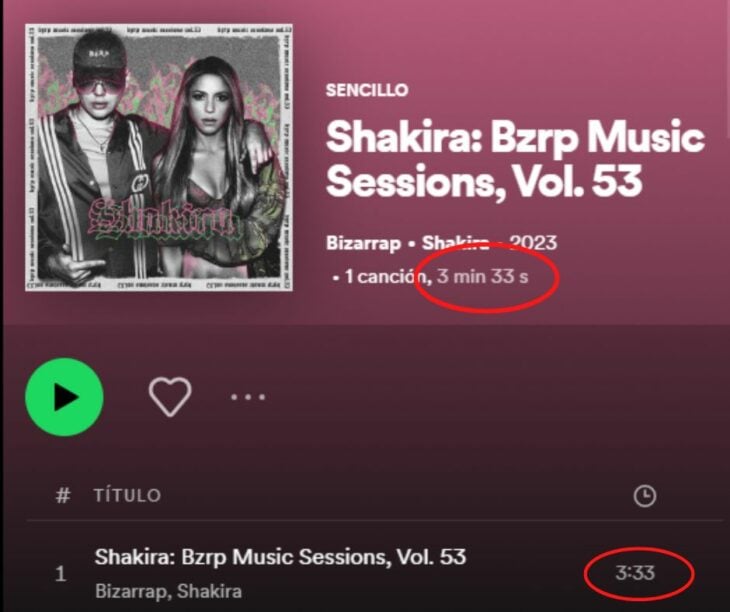 Número 3 en la canción de Shakira con Bizarrap 