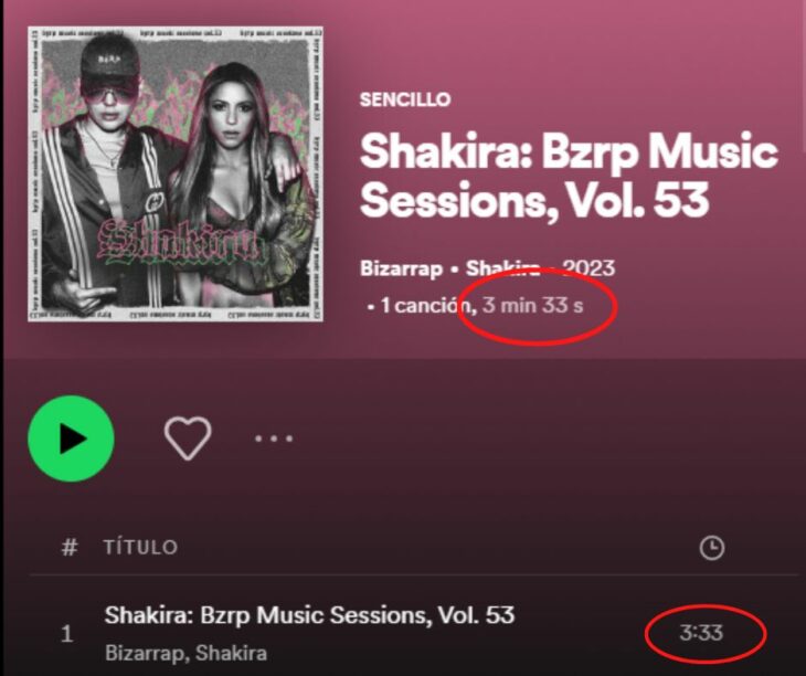 Número 3 en la canción de Shakira con Bizarrap 