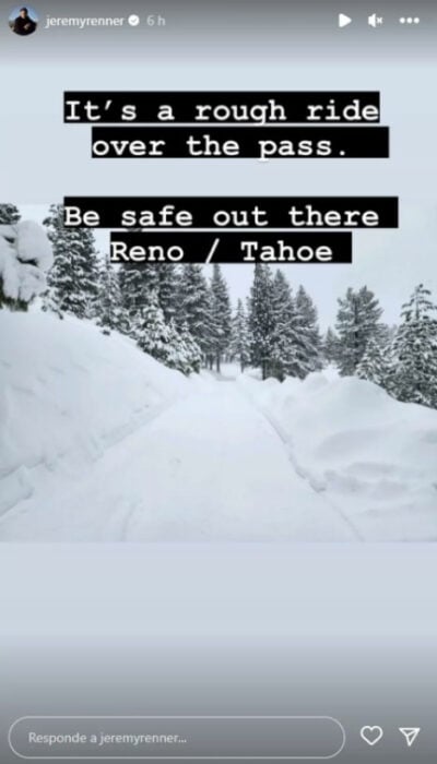 captura de pantalla de una historia de Instagram compartida por el actor Jeremy Renner 