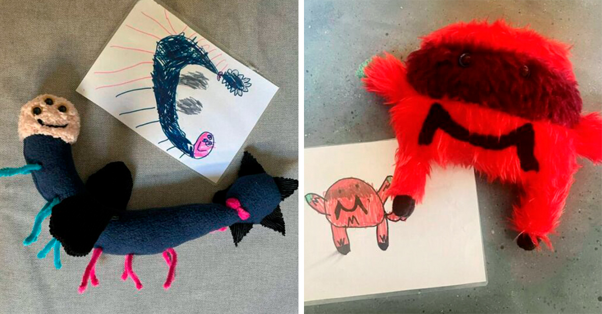 Maestra hace peluches basados en los dibujos de sus alumnos