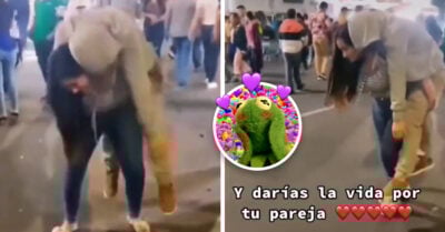 Mujer se lleva a su novio ebrio cargando en la espalda; eso es amor