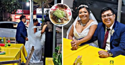 Novios se escapan de su fiesta y celebran su amor en un puesto de taquitos