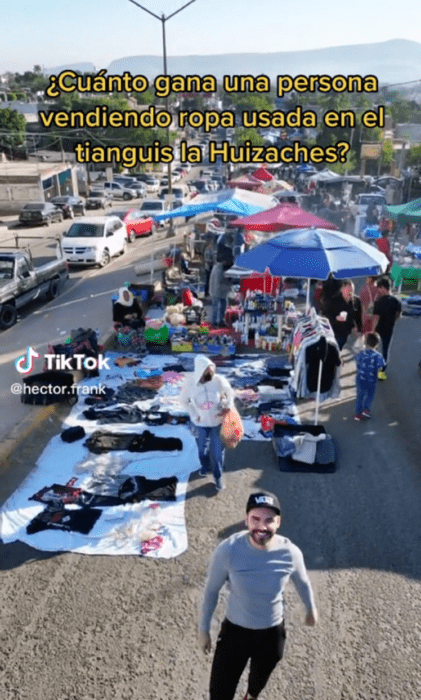 imagen de un tianguis mexicano con tendidos de ropa usada 