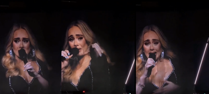 Adele llorando en concierto por hombre que le muestra foto de su esposa