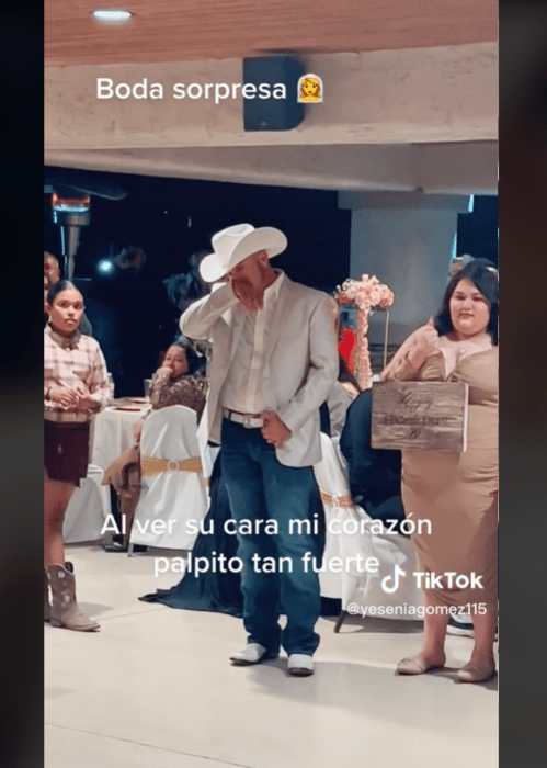 Man dressed cowboy at surprise wedding