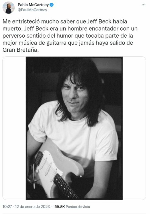 Tuit sobre la muerte de Jeff Beck