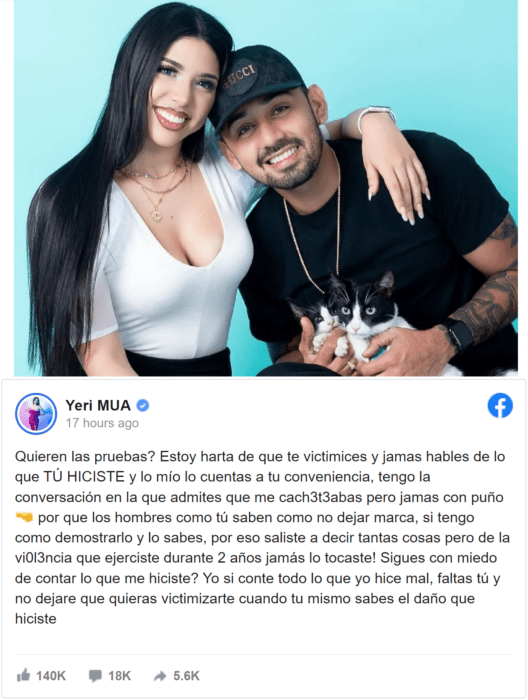 Yeri Mua y el paponas publicación de facebook