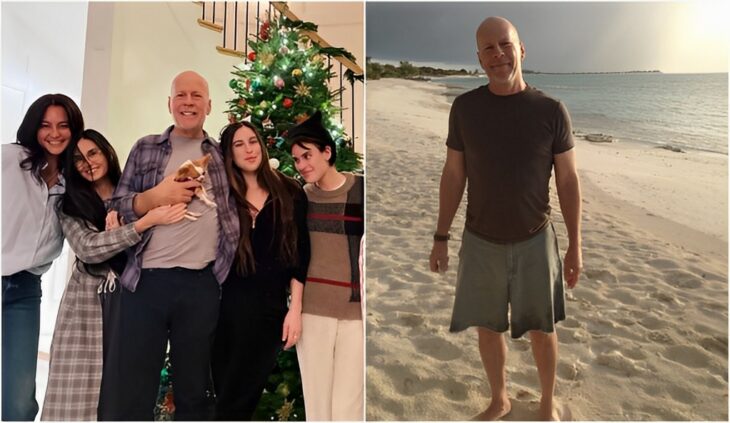 Bruce Willis y su familia celebrando Navidad de 2022/Bruce Willis posando en la playa