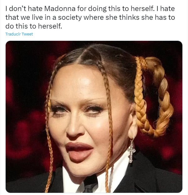 imagen de un comentario sobre el aspecto de Madonna en los Grammy 2023