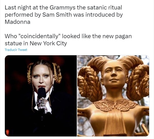meme de Madonna comparada con una estatua satánica de New York