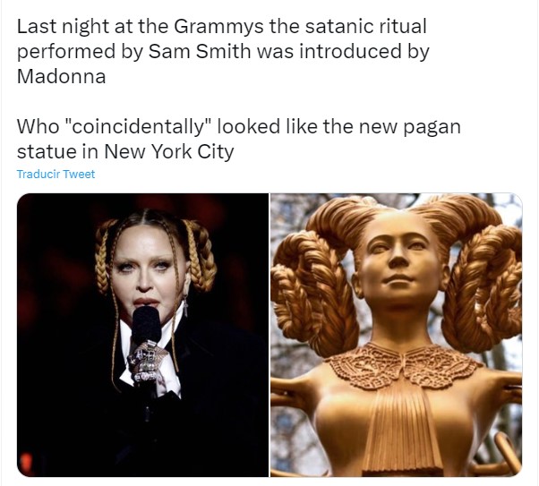 Madonna meme compared to a satanic statue from New York