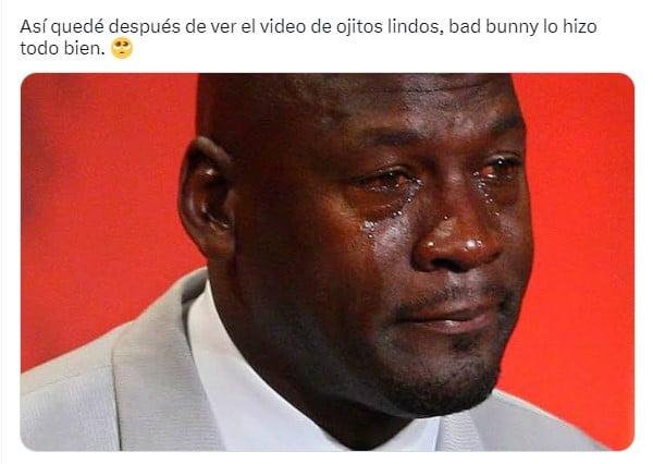 meme de Michael Jordan llorando con el texto sobre la canción de ojitos lindos de Bad Bunny 