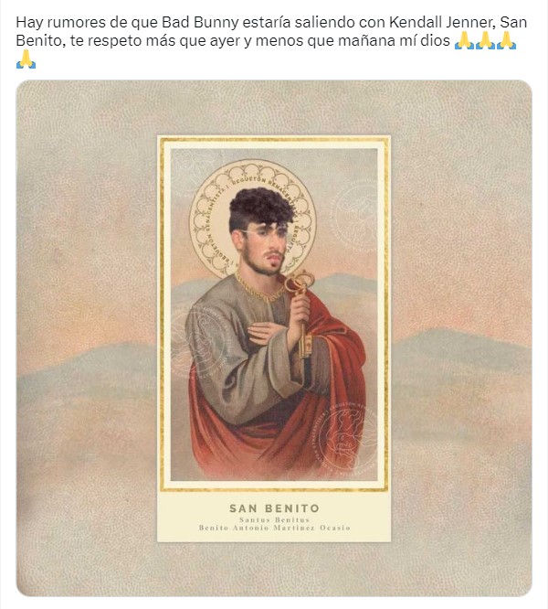 meme de Bad Bunny con un dibujo del santo de los amores 