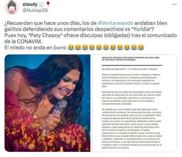 captura de opinión del caso Yuridia vs pati chapoy