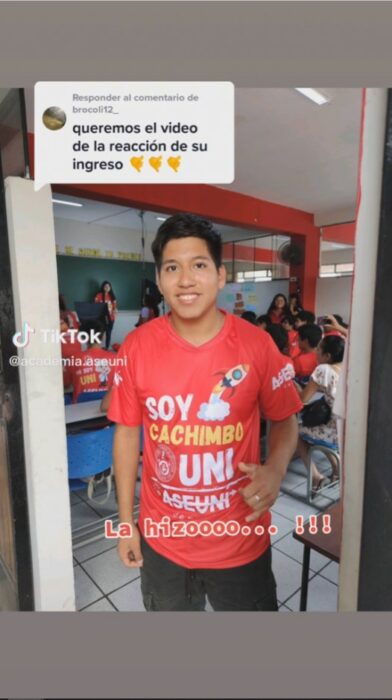 captura de pantalla de un joven peruano que logró entrar a la universidad después de 8 años de intentarlo 
