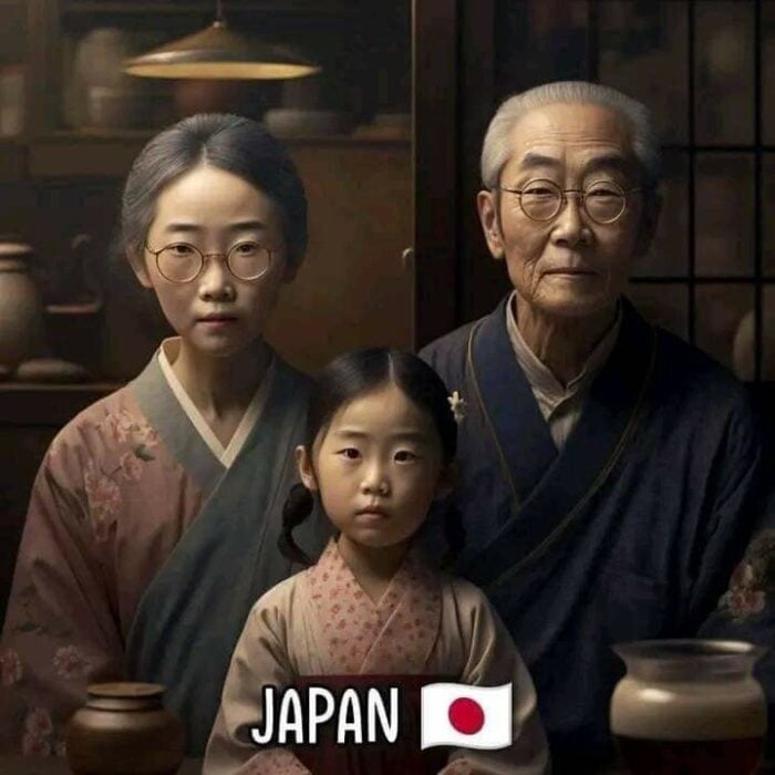 ilustración creada con Inteligencia artificial que muestra cómo luce una familia típica de Japón 