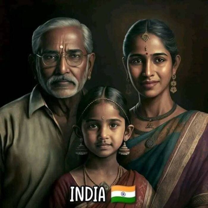ilustración creada con inteligencia artificial que muestra cómo luce una familia típica de India 