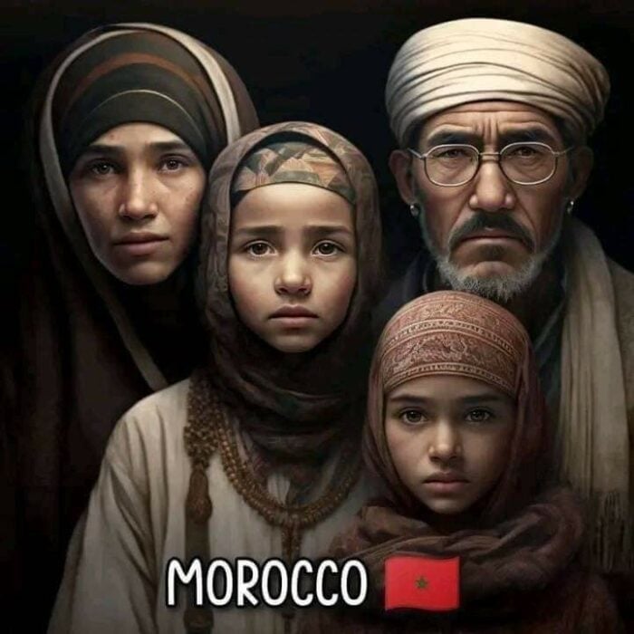 ilustración de inteligencia artificial muestra cómo luce una familia típica de Marruecos 