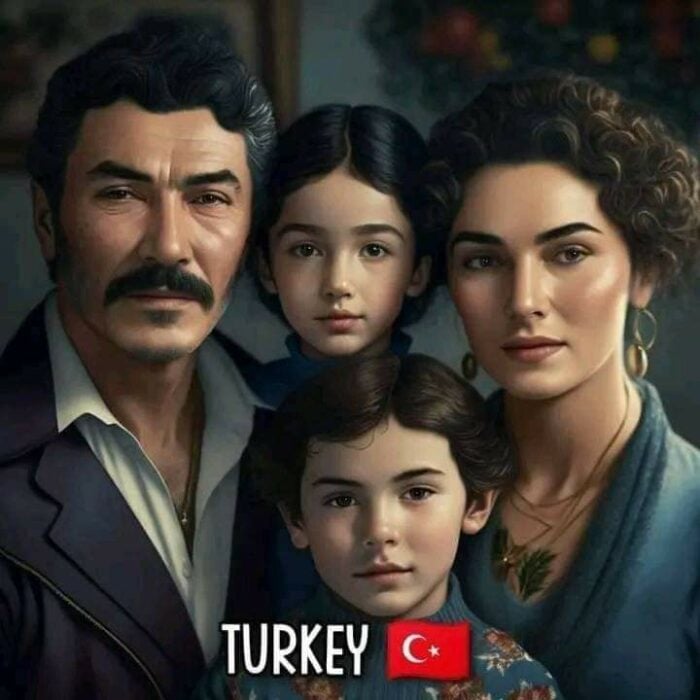 ilustración creada con inteligencia artificial que muestra a una familia típica de Turquía 