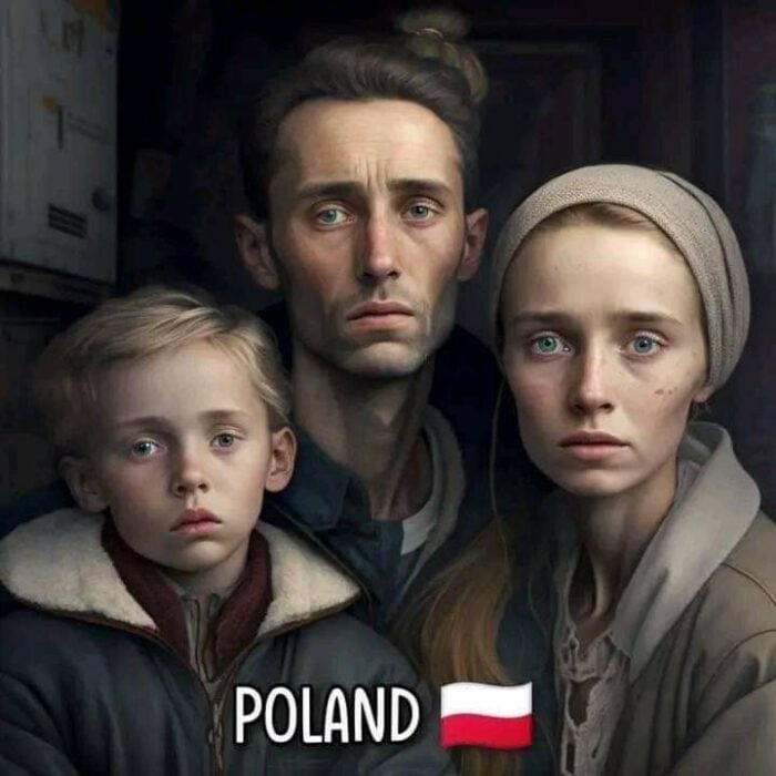 ilustración de inteligencia artificial que muestra a una familia de Polonia 