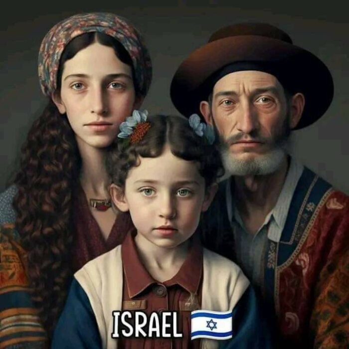 ilustración creada con inteligencia artificial que muestra a una familia típica de Israel 