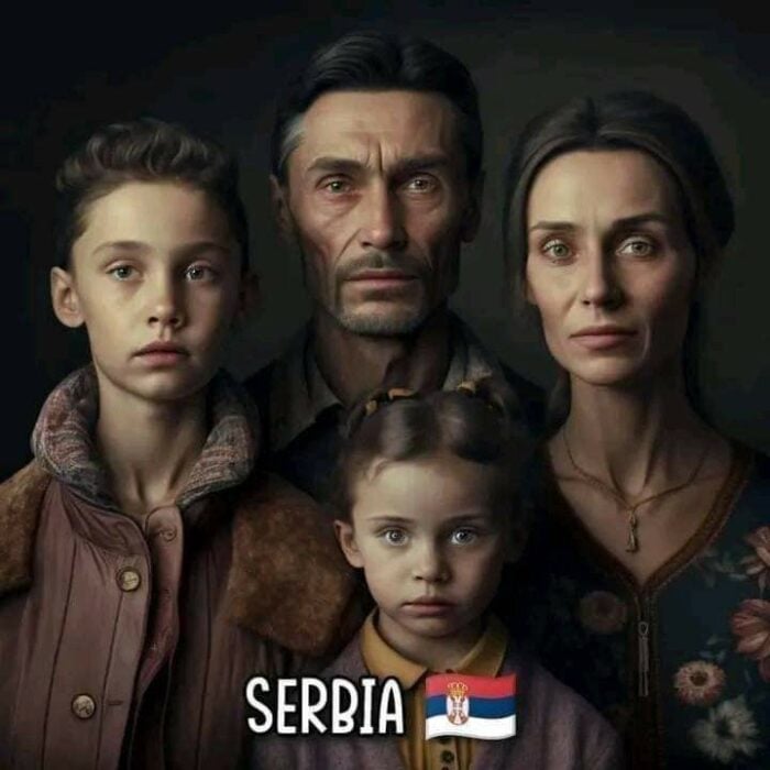 ilustración muestra cómo luce una familia típica de Serbia 