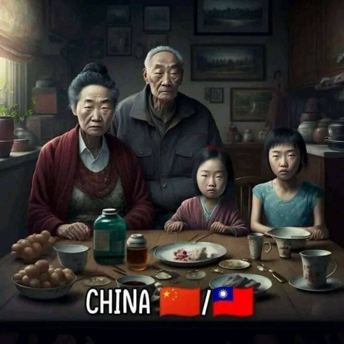 ilustración creada con IA que muestra a una familia típica de China 