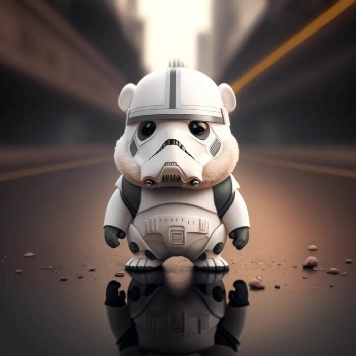 ilustración de un hámster vestido de un stormtrooper de Star Wars 