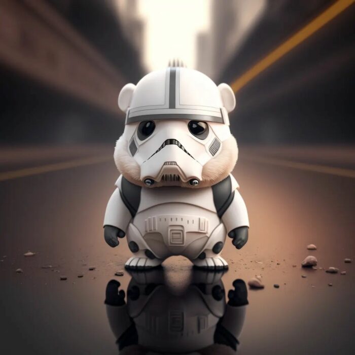 ilustración de un hámster vestido de un stormtrooper de Star Wars 