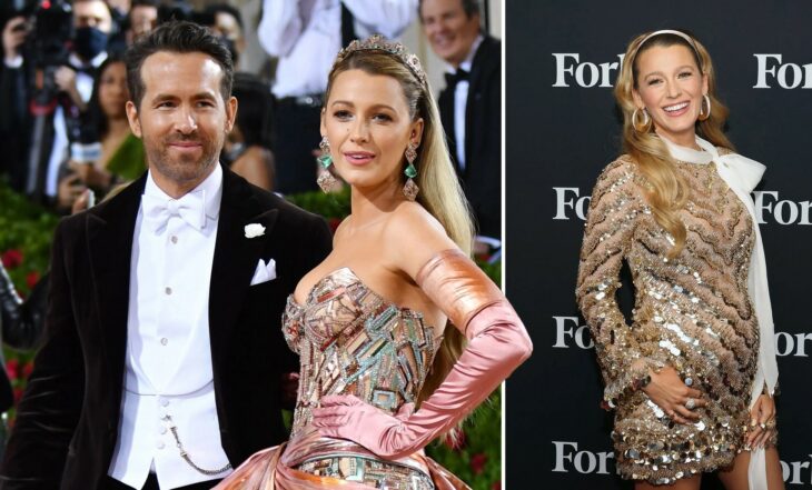 Blake Lively posando junto a Ryan Reynolds durante la Met Gala 2022/Blake Lively posando embarazada durante el Forbes Power Women’s Summit 2022