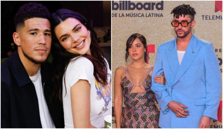 Kendall Jenner y Devin Booker posando juntos/ Bad Bunny y Gabriela Berlingeri en la alfombra roja de los premios Billboard