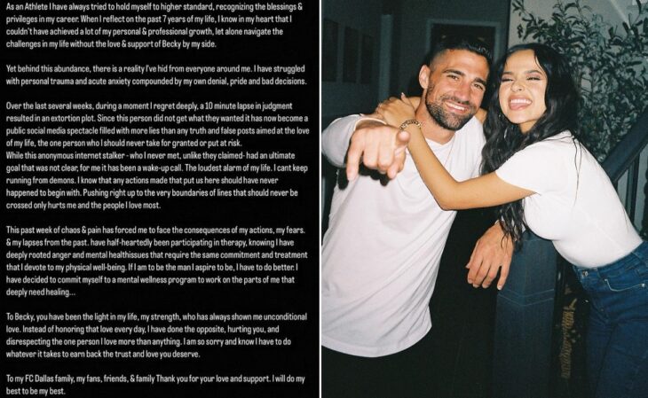 Sebastian Lletget acknowledges having been unfaithful to Becky G and apologizes through a statement on Instagram 