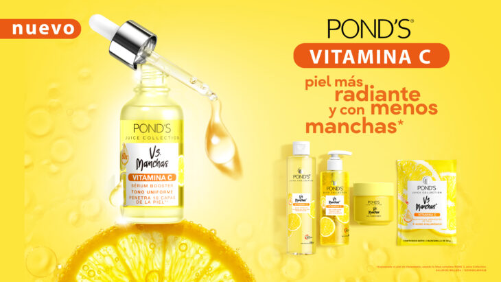 imagen publicitaria que muestra los productos de la nueva línea de Ponds vs Manchas