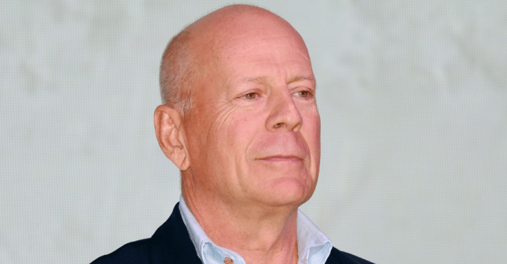 image of the face of actor Bruce Willis is kept with a serious and thoughtful countenance