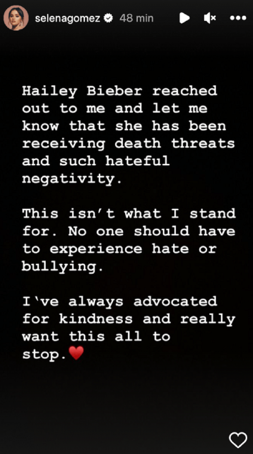 Hailey Dice Selena Gomez pide parar el bullying contra Hailey Bieber