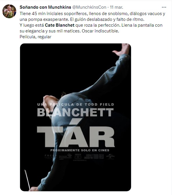 reacción sobre la película tár y cate blanchet