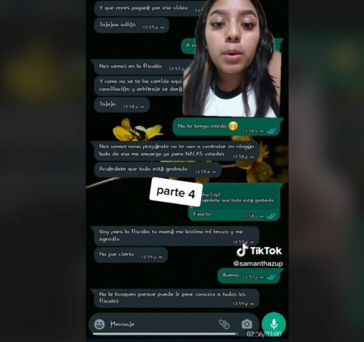 captura de pantalla del video de una chica en TikTok exponiendo el maltrato laboral de su jefa 